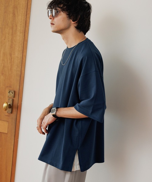 RAGEBLUE(レイジブルー)の「ジョーゼットサイドジップスリットTシャツ(Tシャツ/カットソー・メンズ・ホワイト/ライトブルー/ブラック/ブルー・MEDIUM/LARGE)」の1枚目の写真