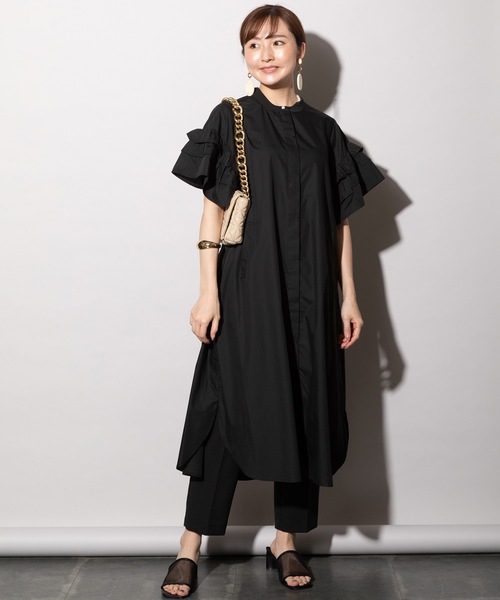 MHBG TOKYO(エムエイチビージートーキョー)の「フリルスリーブ シャツワンピース(シャツワンピース・レディース・ブラック/オフホワイト/ブルー・FREE)」の18枚目の写真