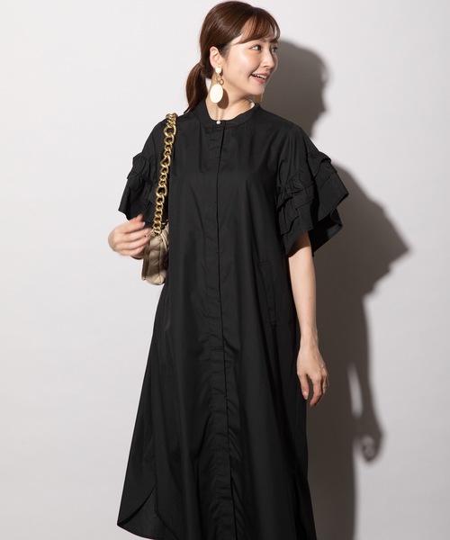 MHBG TOKYO(エムエイチビージートーキョー)の「フリルスリーブ シャツワンピース(シャツワンピース・レディース・ブラック/オフホワイト/ブルー・FREE)」の19枚目の写真