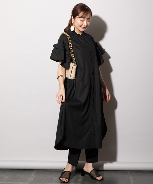 MHBG TOKYO(エムエイチビージートーキョー)の「フリルスリーブ シャツワンピース(シャツワンピース・レディース・ブラック/オフホワイト/ブルー・FREE)」の20枚目の写真