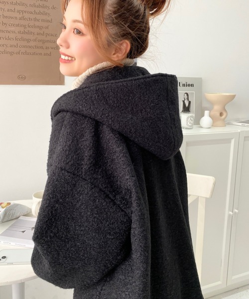 moment+（モーメントプラス）の「リングフェイクウールミドル丈フードコート（その他アウター・レディース・ベージュ/チャコールグレー/ブラウン/アイボリー/ブラック・M）」の22枚目の写真