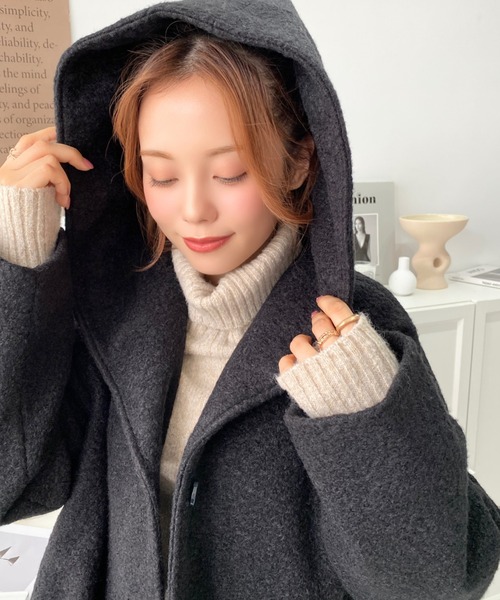 moment+（モーメントプラス）の「リングフェイクウールミドル丈フードコート（その他アウター・レディース・ベージュ/チャコールグレー/ブラウン/アイボリー/ブラック・M）」の20枚目の写真