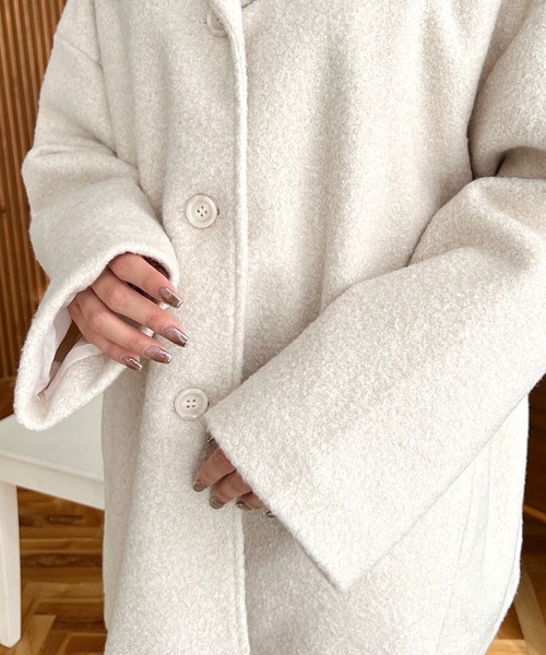 moment+（モーメントプラス）の「リングフェイクウールミドル丈フードコート（その他アウター・レディース・ベージュ/チャコールグレー/ブラウン/アイボリー/ブラック・M）」の14枚目の写真