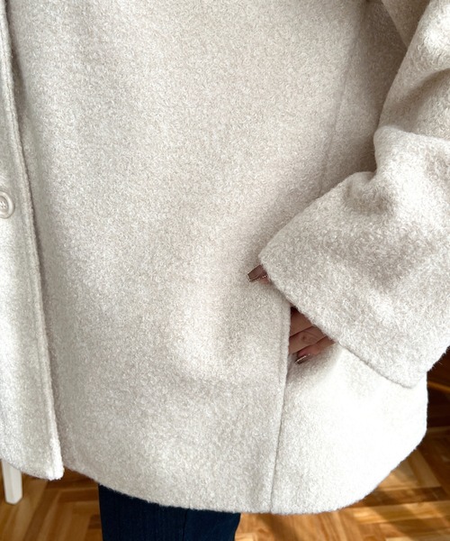 moment+（モーメントプラス）の「リングフェイクウールミドル丈フードコート（その他アウター・レディース・ベージュ/チャコールグレー/ブラウン/アイボリー/ブラック・M）」の15枚目の写真