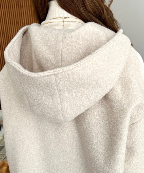 moment+（モーメントプラス）の「リングフェイクウールミドル丈フードコート（その他アウター・レディース・ベージュ/チャコールグレー/ブラウン/アイボリー/ブラック・M）」の16枚目の写真