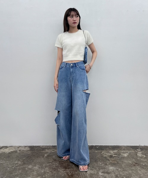 EPIMI E'PIMMY（エピミエピミー）の「【ハンドウォッシャブル】フェザーヤーンパフスリーブプルオーバー（ニット/セーター・レディース・ブルー/オフホワイト/グレー/ピンクベージュ・MEDIUM）」の7枚目の写真