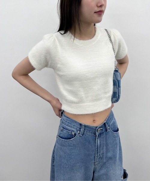 EPIMI E'PIMMY（エピミエピミー）の「【ハンドウォッシャブル】フェザーヤーンパフスリーブプルオーバー（ニット/セーター・レディース・ブルー/オフホワイト/グレー/ピンクベージュ・MEDIUM）」の21枚目の写真