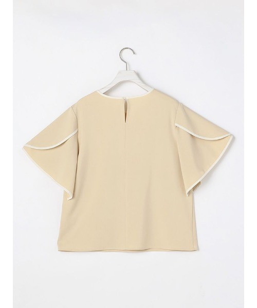 Perfect Suit FActory（パーフェクトスーツファクトリー）の「【セットアップ可能】バイカラーパイピング　ブラウス　ベージュ/グリーン（シャツ/ブラウス・レディース・ベージュ/ライトグリーン・M/L/S）」の4枚目の写真