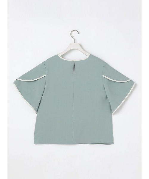 Perfect Suit FActory（パーフェクトスーツファクトリー）の「【セットアップ可能】バイカラーパイピング　ブラウス　ベージュ/グリーン（シャツ/ブラウス・レディース・ベージュ/ライトグリーン・M/L/S）」の10枚目の写真