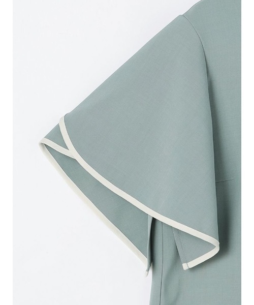 Perfect Suit FActory（パーフェクトスーツファクトリー）の「【セットアップ可能】バイカラーパイピング　ブラウス　ベージュ/グリーン（シャツ/ブラウス・レディース・ベージュ/ライトグリーン・M/L/S）」の12枚目の写真