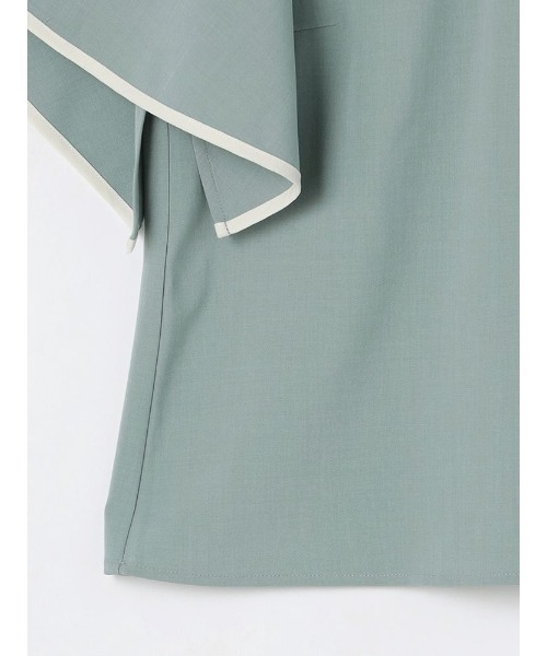 Perfect Suit FActory（パーフェクトスーツファクトリー）の「【セットアップ可能】バイカラーパイピング　ブラウス　ベージュ/グリーン（シャツ/ブラウス・レディース・ベージュ/ライトグリーン・M/L/S）」の13枚目の写真