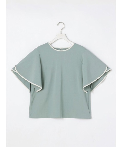 Perfect Suit FActory（パーフェクトスーツファクトリー）の「【セットアップ可能】バイカラーパイピング　ブラウス　ベージュ/グリーン（シャツ/ブラウス・レディース・ベージュ/ライトグリーン・M/L/S）」の16枚目の写真