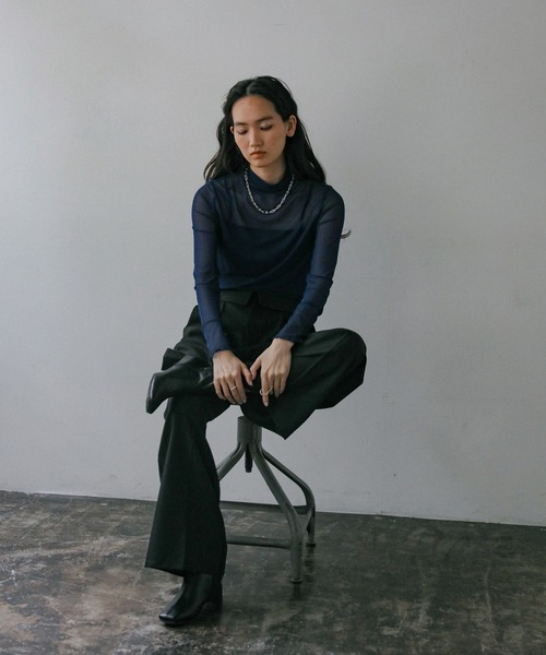 select MOCA（セレクトモカ）の「シースルースキントップス（Tシャツ/カットソー・レディース・グリーン/ベージュ/ネイビー/アイボリー/ブラック/グレイッシュベージュ・FREE）」の7枚目の写真