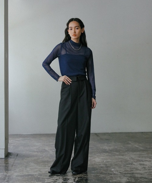 select MOCA（セレクトモカ）の「シースルースキントップス（Tシャツ/カットソー・レディース・グリーン/ベージュ/ネイビー/アイボリー/ブラック/グレイッシュベージュ・FREE）」の16枚目の写真