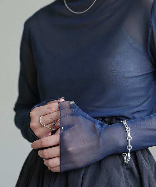 select MOCA（セレクトモカ）の「シースルースキントップス（Tシャツ/カットソー・レディース・グリーン/ベージュ/ネイビー/アイボリー/ブラック/グレイッシュベージュ・FREE）」の22枚目の写真