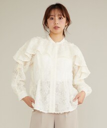 【洗える】ジャカードフリルブラウス