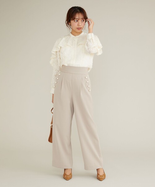 Feroux(フェルゥ)の「【洗える】ジャカードフリルブラウス(シャツ/ブラウス・レディース・ブラック系/アイボリー系/スカイブルー系・F)」の14枚目の写真