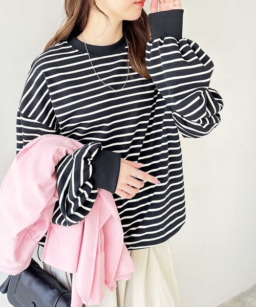 GeeRA(ジーラ)の「裾ドロストボーダーロンT(Tシャツ/カットソー・レディース・ブラック/オフホワイト・MEDIUM)」の15枚目の写真