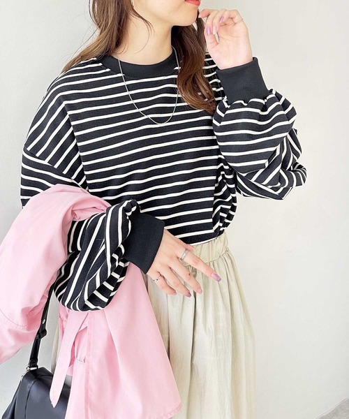 GeeRA(ジーラ)の「裾ドロストボーダーロンT(Tシャツ/カットソー・レディース・ブラック/オフホワイト・MEDIUM)」の16枚目の写真