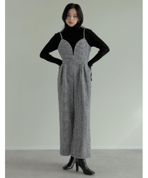 ebure リネンツイードヘリンボーン オールインワン サロペット ブラック ebure リネンツイードヘリンボーン オールインワン サロペット