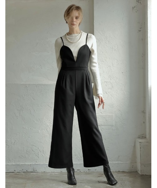 Re:EDIT（リエディ）の「[2024-25 WINTER COLLECTION][低身長/高身長サイズ有]無地orヘリンボーンツイードハートカッティングキャミオールインワン（サロペット/オーバーオール・レディース・ホワイト系その他/ミックスグレー/ブラック・LARGE/TALL/MEDIUM/SHORT）」の10枚目の写真