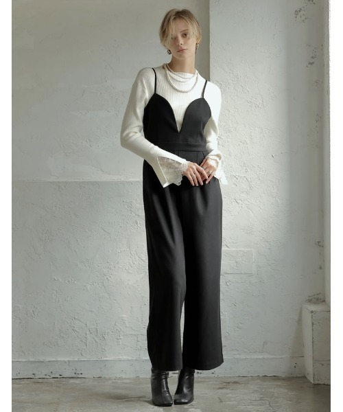 ebure リネンツイードヘリンボーン オールインワン サロペット ブラック ebure リネンツイードヘリンボーン オールインワン サロペッ