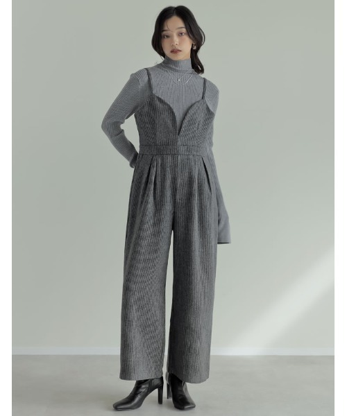 Re:EDIT（リエディ）の「[2024-25 WINTER COLLECTION][低身長/高身長サイズ有]無地orヘリンボーンツイードハートカッティングキャミオールインワン（サロペット/オーバーオール・レディース・ホワイト系その他/ミックスグレー/ブラック・LARGE/TALL/MEDIUM/SHORT）」の19枚目の写真