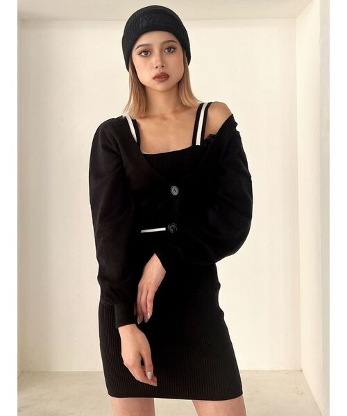 GYDA（ジェイダ）の「GYDA HEMLINEカーディガンアンサンブルニットワンピース（ワンピース・レディース・ブラック/オフホワイト・FREE）」の3枚目の写真