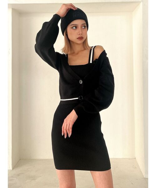 GYDA（ジェイダ）の「GYDA HEMLINEカーディガンアンサンブルニットワンピース（ワンピース・レディース・ブラック/オフホワイト・FREE）」の5枚目の写真
