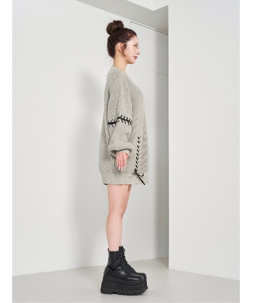 Darich レースアップニットチュニック GRY