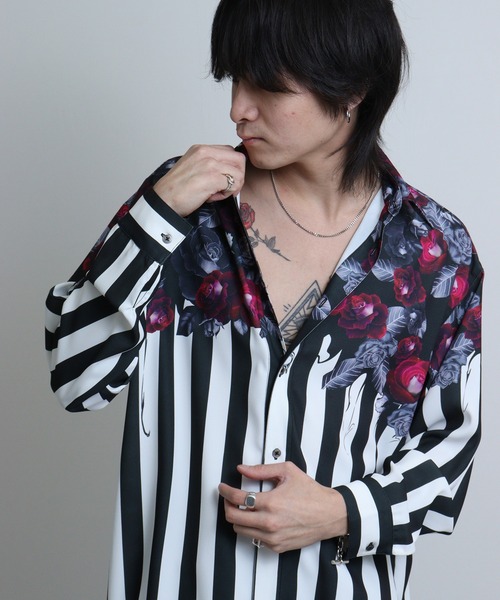 REGIEVO(レジエボ)の「Rose print mode long sleeve shirt / ローズプリント 長袖シャツ(シャツ/ブラウス・メンズ・ブルー系2/ブルー/レッド/ブルー系1/レッド系1/ブラック・M/L)」の6枚目の写真