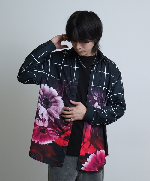 REGIEVO(レジエボ)の「Rose print mode long sleeve shirt / ローズプリント 長袖シャツ(シャツ/ブラウス・メンズ・ブルー系2/ブルー/レッド/ブルー系1/レッド系1/ブラック・M/L)」の5枚目の写真