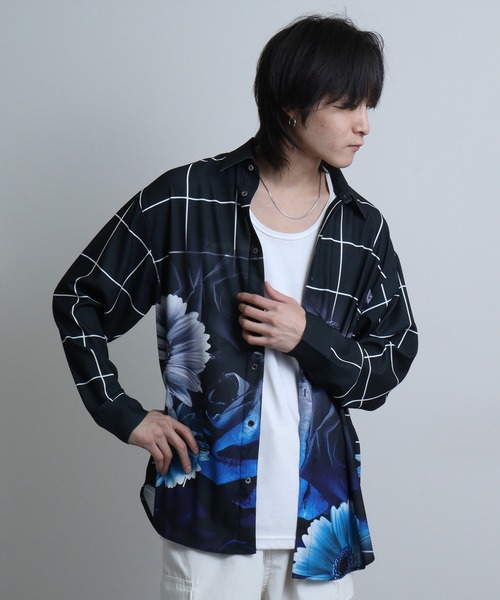 REGIEVO(レジエボ)の「Rose print mode long sleeve shirt / ローズプリント 長袖シャツ(シャツ/ブラウス・メンズ・ブルー系2/ブルー/レッド/ブルー系1/レッド系1/ブラック・M/L)」の9枚目の写真