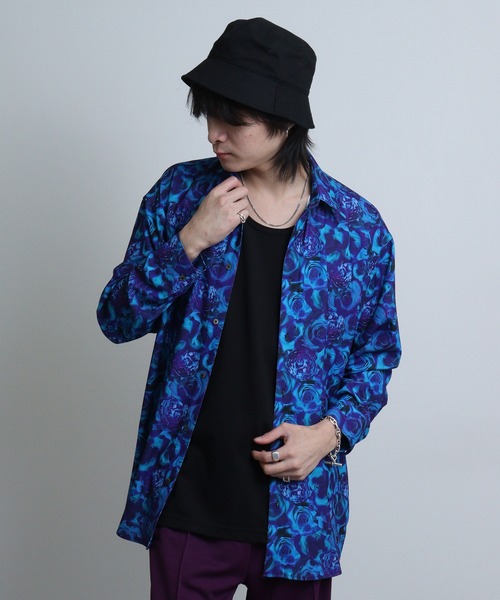 REGIEVO(レジエボ)の「Rose print mode long sleeve shirt / ローズプリント 長袖シャツ(シャツ/ブラウス・メンズ・ブルー系2/ブルー/レッド/ブルー系1/レッド系1/ブラック・M/L)」の22枚目の写真