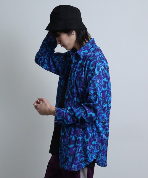 REGIEVO(レジエボ)の「Rose print mode long sleeve shirt / ローズプリント 長袖シャツ(シャツ/ブラウス・メンズ・ブルー系2/ブルー/レッド/ブルー系1/レッド系1/ブラック・M/L)」の21枚目の写真