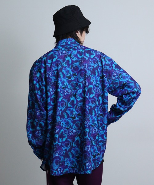 REGIEVO(レジエボ)の「Rose print mode long sleeve shirt / ローズプリント 長袖シャツ(シャツ/ブラウス・メンズ・ブルー系2/ブルー/レッド/ブルー系1/レッド系1/ブラック・M/L)」の20枚目の写真