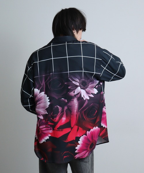 REGIEVO(レジエボ)の「Rose print mode long sleeve shirt / ローズプリント 長袖シャツ(シャツ/ブラウス・メンズ・ブルー系2/ブルー/レッド/ブルー系1/レッド系1/ブラック・M/L)」の8枚目の写真