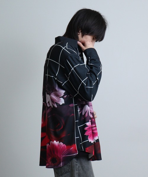 REGIEVO(レジエボ)の「Rose print mode long sleeve shirt / ローズプリント 長袖シャツ(シャツ/ブラウス・メンズ・ブルー系2/ブルー/レッド/ブルー系1/レッド系1/ブラック・M/L)」の7枚目の写真