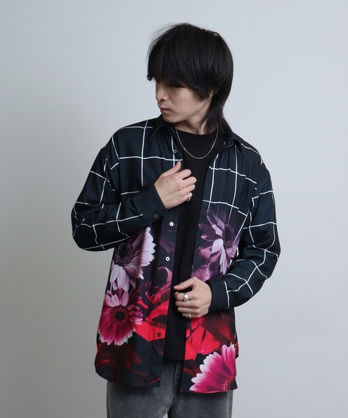REGIEVO(レジエボ)の「Rose print mode long sleeve shirt / ローズプリント 長袖シャツ(シャツ/ブラウス・メンズ・ブルー系2/ブルー/レッド/ブルー系1/レッド系1/ブラック・M/L)」の17枚目の写真
