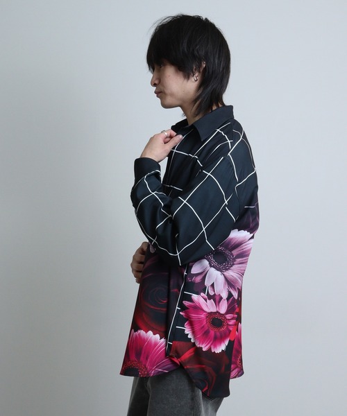 REGIEVO(レジエボ)の「Rose print mode long sleeve shirt / ローズプリント 長袖シャツ(シャツ/ブラウス・メンズ・ブルー系2/ブルー/レッド/ブルー系1/レッド系1/ブラック・M/L)」の16枚目の写真