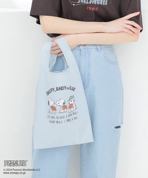 Honeys（ハニーズ）の「スヌーピー／お弁当エコバッグ（エコバッグ/サブバッグ・レディース・スミクロ/ミント/ピンク/ライトグレー/アイボリー・FREE）」の5枚目の写真