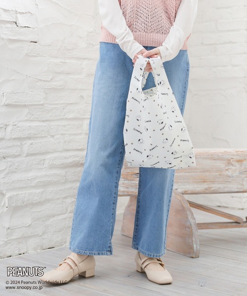 Honeys（ハニーズ）の「スヌーピー／お弁当エコバッグ（エコバッグ/サブバッグ・レディース・スミクロ/ミント/ピンク/ライトグレー/アイボリー・FREE）」の6枚目の写真