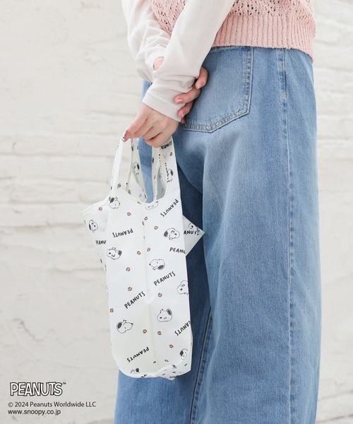 Honeys（ハニーズ）の「スヌーピー／お弁当エコバッグ（エコバッグ/サブバッグ・レディース・スミクロ/ミント/ピンク/ライトグレー/アイボリー・FREE）」の7枚目の写真