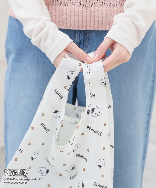 Honeys（ハニーズ）の「スヌーピー／お弁当エコバッグ（エコバッグ/サブバッグ・レディース・スミクロ/ミント/ピンク/ライトグレー/アイボリー・FREE）」の8枚目の写真
