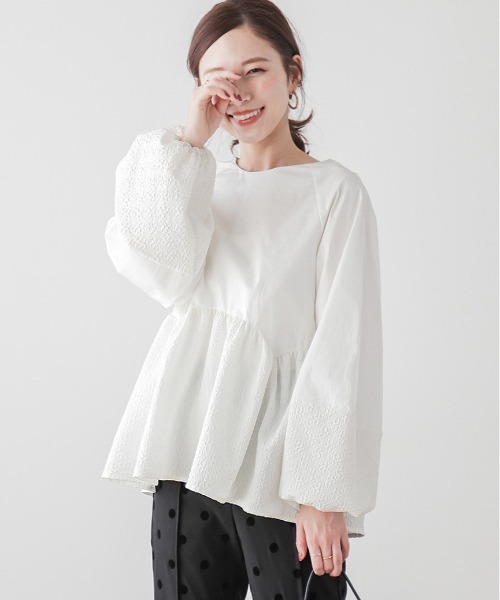 セール】ジャガードぺプラムトップス（Tシャツ/カットソー）｜La