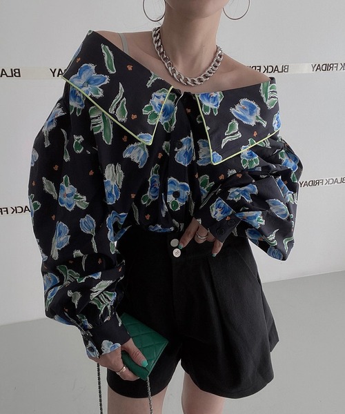 ビッグカラー 花柄 パフスリーブ 前後2WAY ブラウス（シャツ/ブラウス）｜BENDER TOKYO（ベンダートウキョウ）