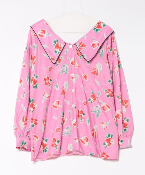 ブラウス シャツ ビッグカラー 花柄 パフスリーブ 前後2WAY ブラウス レディース ビッグカラー 花柄 パフスリーブ 前後2WAY ブラウス（シャツ