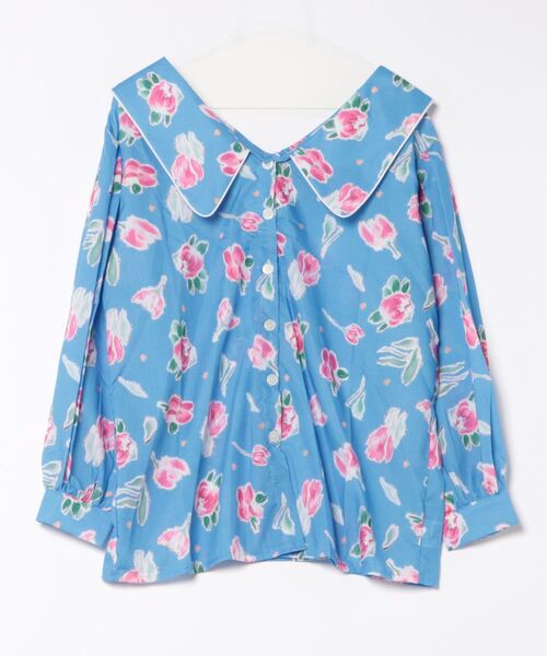 ブラウス シャツ ビッグカラー 花柄 パフスリーブ 前後2WAY ブラウス レディース ビッグカラー 花柄 パフスリーブ 前後2WAY ブラウス（シャツ