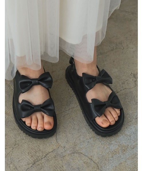 Re:EDIT（リエディ）の「[2024SS COLLECTION][大きいサイズ有]リボンデザインスポーツサンダル（サンダル・レディース・ブラック/ホワイト・SMALL/MEDIUM/LARGE/X-LARGE/XX-LARGE）」の2枚目の写真