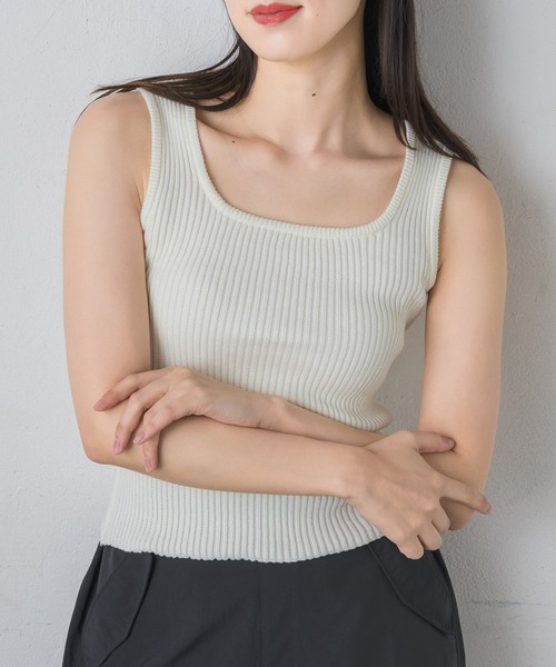 RETRO GIRL(レトロガール)の「リブニットタンク(タンクトップ・レディース・オレンジ/グリーン系その他3/ブラック/ナチュラル/ブラック系その他3/ホワイト・FREE)」の4枚目の写真